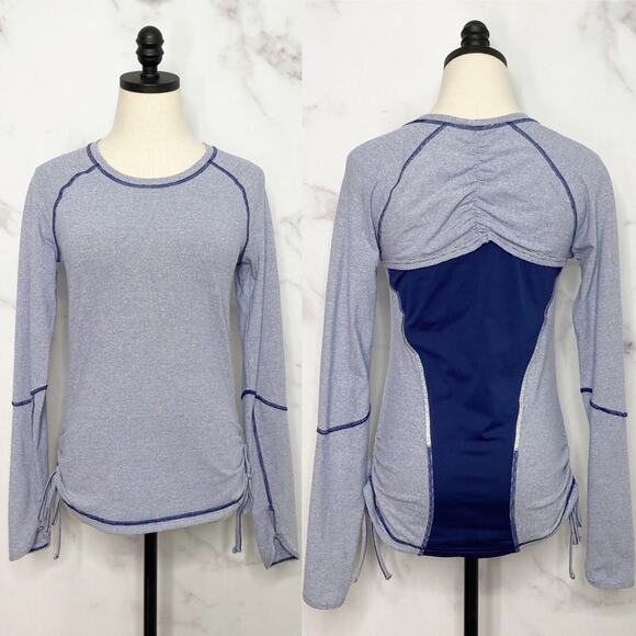 Lucy Tech Dashing Stripes Long Sleeve Shirt Blue Activewear Running Gym Size S - Picture 1 of 11